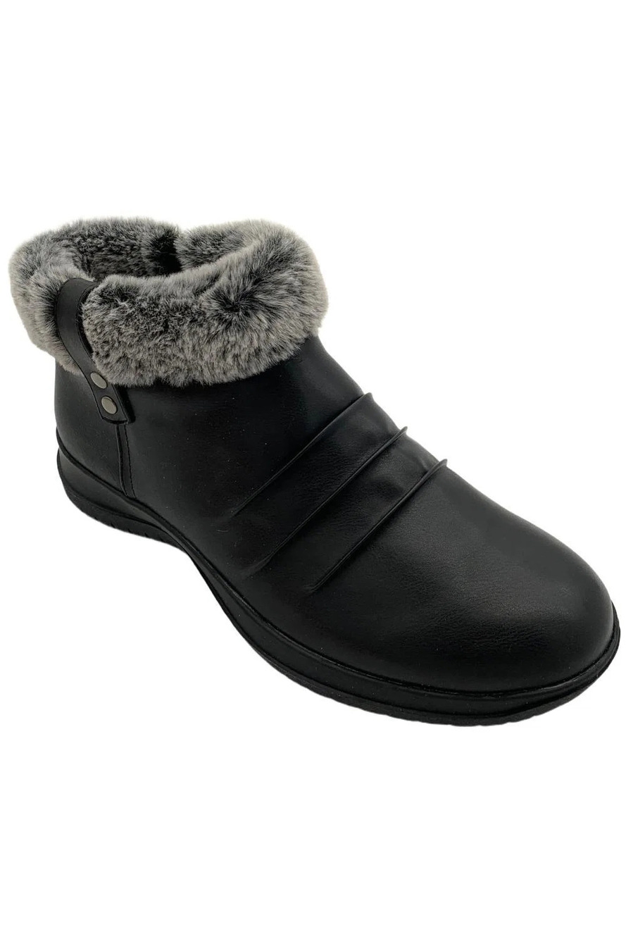 ARRAY Women's Natalie Zip Faux Fur Ankle Boot Black/Grey - Wide